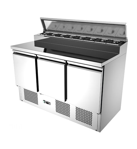 3 Door Mega Top Stainless Steel Salad Prep Refrigerator