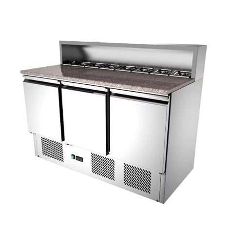 3 Door Telescopic Hood Marble Face Salad Prep Refrigerator