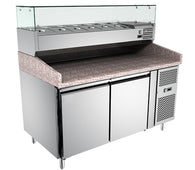 Commercial Pizza Preparation Marble Counter 2-Door and Glass Display on Top