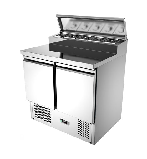 2 Door Mega Top Stainless Steel Salad Prep Refrigerator