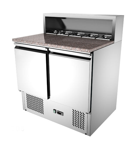 2 Door Telescopic Hood Marble Face Salad Prep Refrigerator